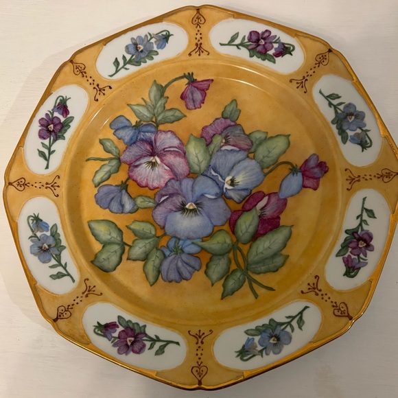Vintage Other - Vintage Hand Painted Signed Lusterware Pansies Spring Dish Platter. Gorgeous 13”